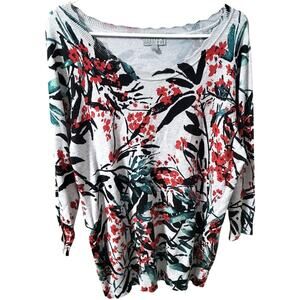 Joseph A. Floral Scalloped/Swoop Neck Sweater - XL